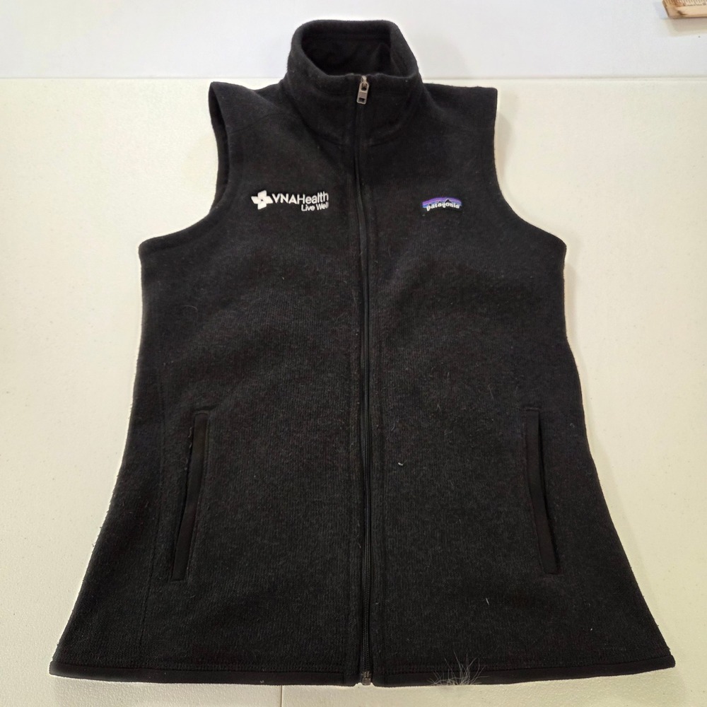 Patagonia Better Sweater Vest Womens Small Black Full Zip Fleece VNA Health Logo